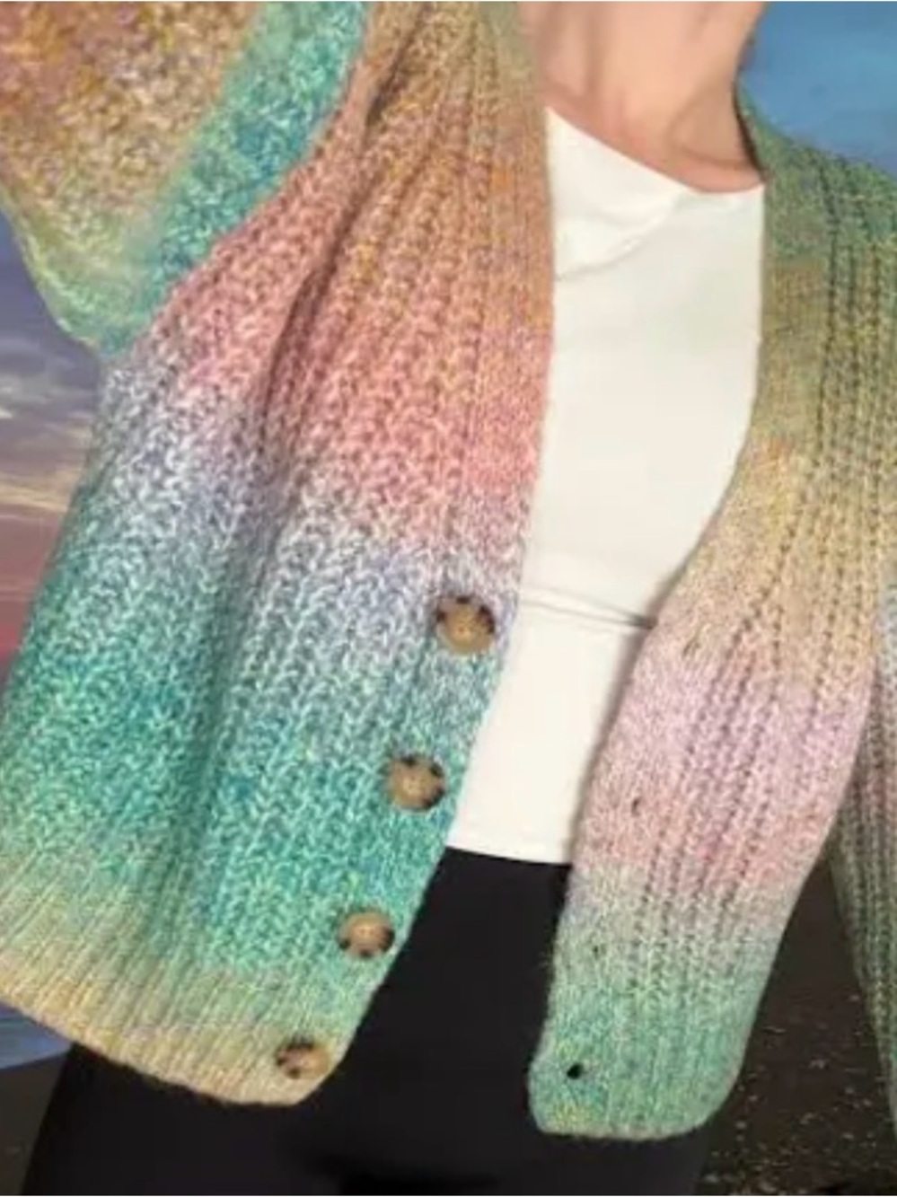 Pastel Ombre Knit Button-Front Women's Cardigan Sweater